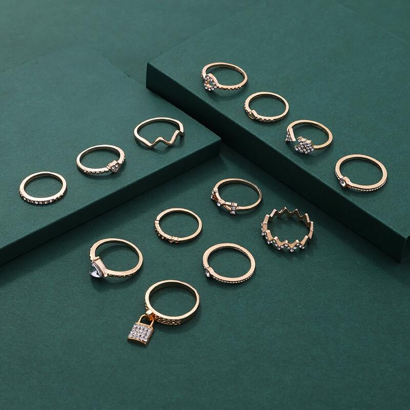 

13pcs Rhinestone Decor Ring, Gold