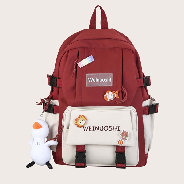 

Двухцветная школьная сумка большой емкости для девочек, Красный