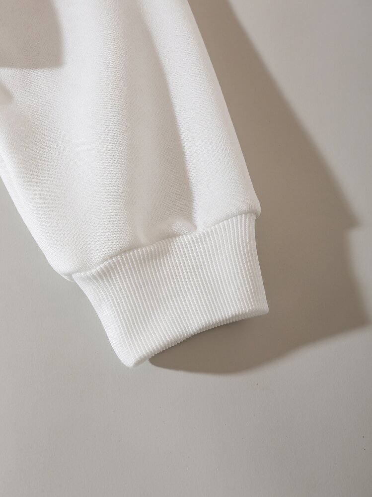 INAWLY 纯色拉链落肩保暖内衬短款连帽衫，长袖上衣 - 白色 - 查看 5