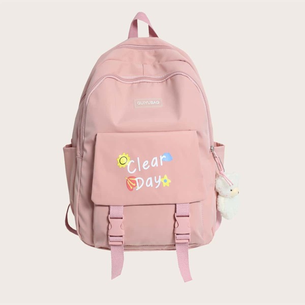 

Girls Letter Graphic Large Capacity School Bag, Pink