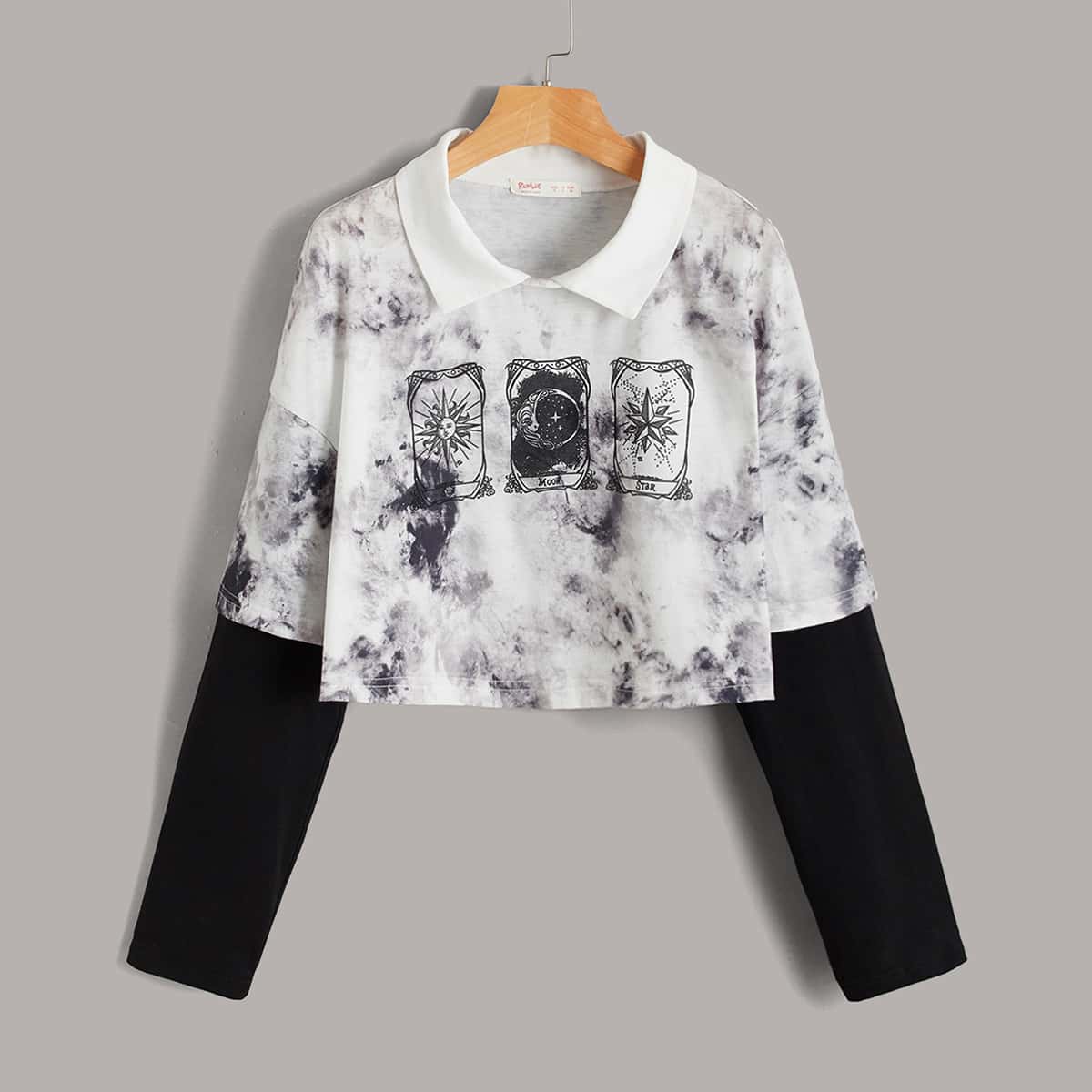 

Tie Dye & Letter Graphic 2 In 1 Tee, Multicolor