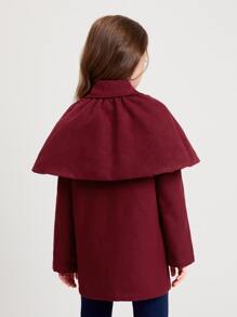 SHEIN 女孩覆蓋前蝴蝶結花呢外套 - 酒紅色 - 查看 3