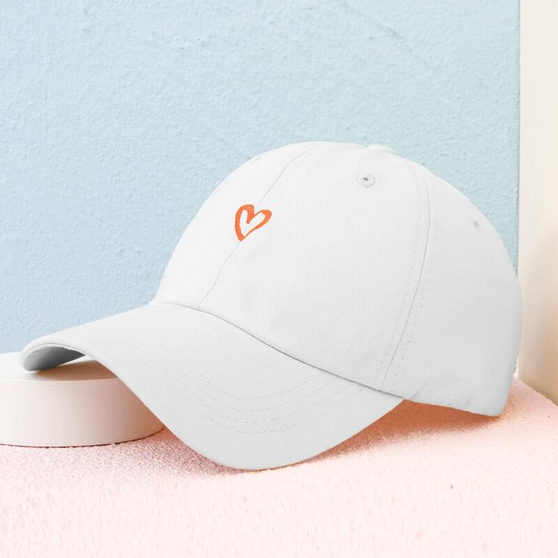 

Heart Embroidery Baseball Cap, White