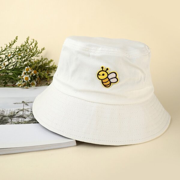

Bee Patched Bucket Hat, White
