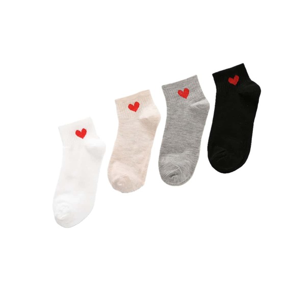 

4pairs Heart Print Ankle Socks, Multicolor