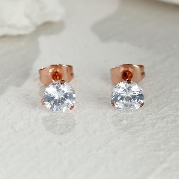 

18K Gold Plated Zircon Decor Stud Earrings, Rose gold