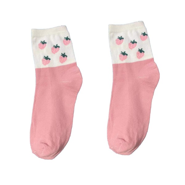 

Strawberry Print Crew Socks, Pink