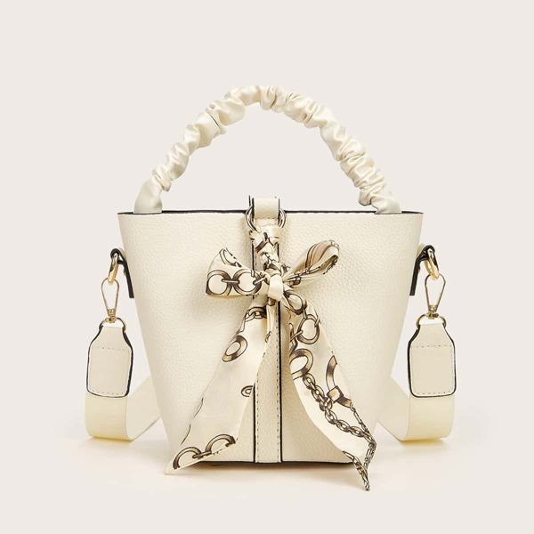 

Scarf Decor Bucket Bag, White