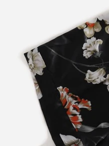 SHEIN 5pcs Floral Print Satin PJ Set, Fall Winter Clothes - Multicolor - View 3