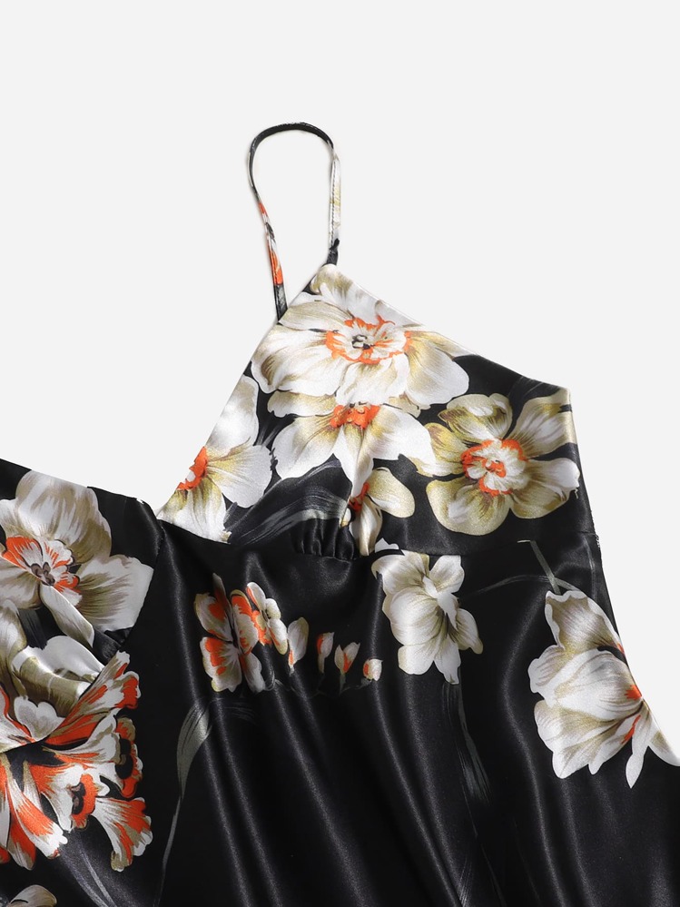 SHEIN 5pcs Floral Print Satin PJ Set, Fall Winter Clothes - Multicolor - View 5