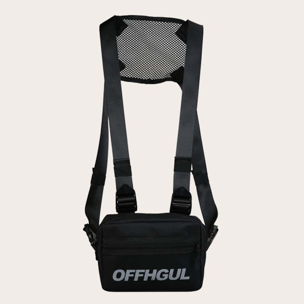 

Letter Graphic Chest Bag, Black