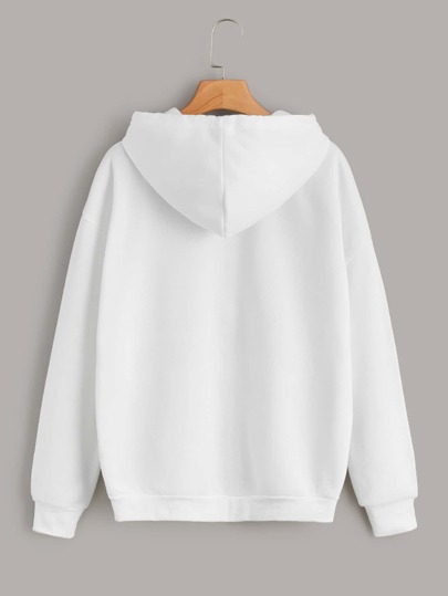 SHEIN Essnce Capucha unicolor con cordón con cremallera de hombros caídos