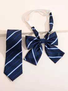 条纹印花领结和领带 制服领带 学院风 女士 女孩 礼品 配饰 女士