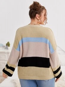 SHEIN Qutie 加大码撞色落肩针织套头衫，秋冬款 - 彩色 - 查看 2