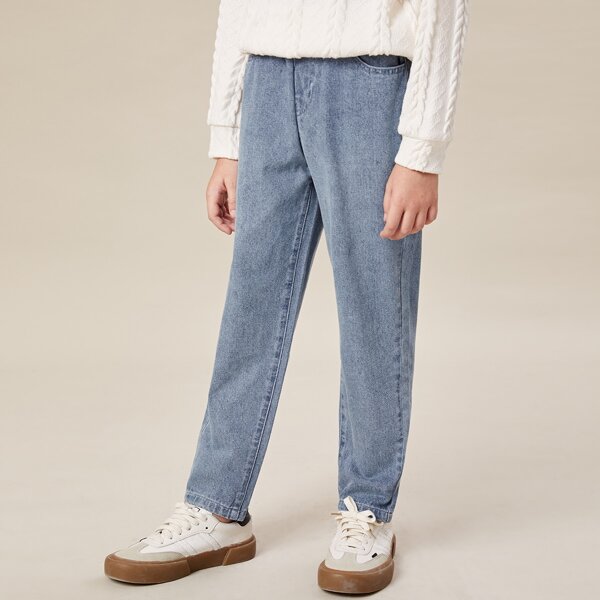 

Boys High Waist Straight Leg Jeans, Light wash