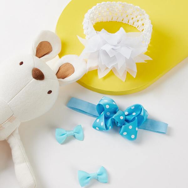 

2pcs Baby Bow Decor Hair Clip & 2pcs Flower Decor Hair Band, Multicolor