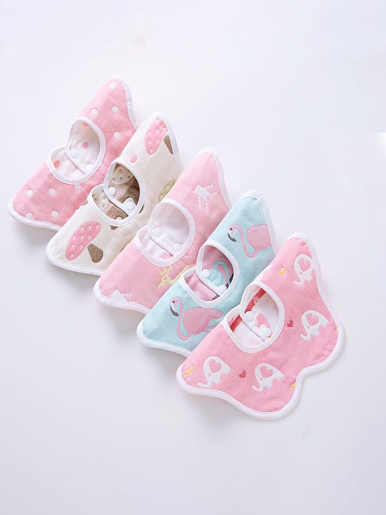 Bebé 5 piezas Babero con estampado de animal - Rosa - Ver 1