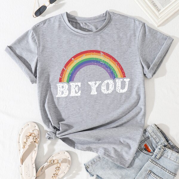 

Rainbow & Letter Graphic Tee, Light grey