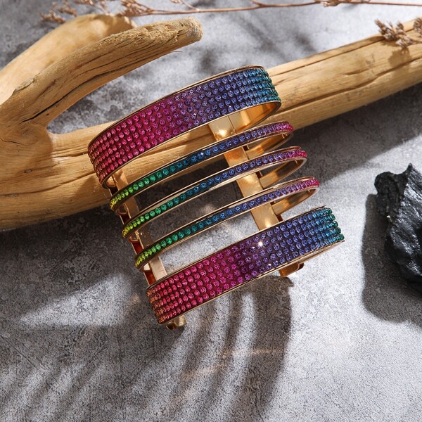 

Rhinestone Decor Cuff Bangle, Multicolor