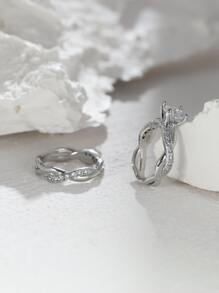 Vanel 2 قطعة خواتم زركونيا مكعبة على شكل قصر فاخر بأربعة مخالب متقاطعة ، مناسبة لحفلات الزفاف والولائم والحفلات