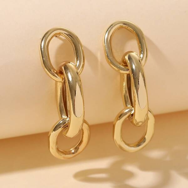 

Chain Design Drop Earrings, Gold