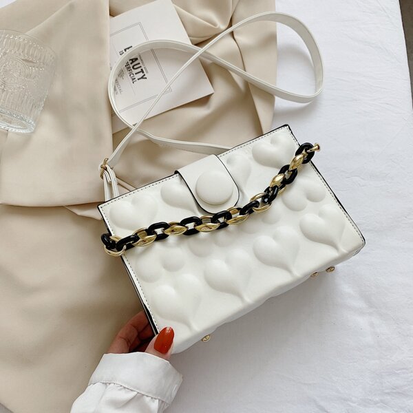 

Minimalist Chain Decor Square Bag, White