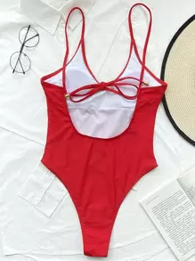 SHEIN Swim Traje de baño de una pieza con espalda descubierta y tirantes cruzados en unicolor para mujer, verano 2025