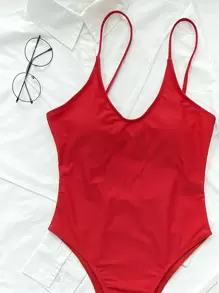 SHEIN Swim Traje de baño de una pieza con espalda descubierta y tirantes cruzados en unicolor para mujer, verano 2025