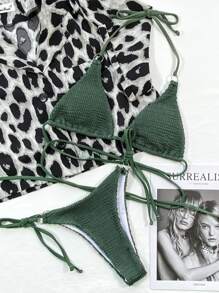 Women Bikini Sets Cincin Plain Seksi - Hijau Tentara - View 4