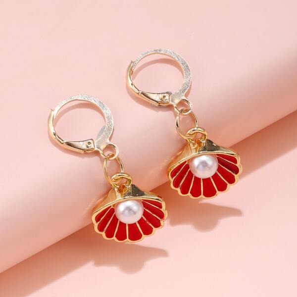 

Faux Pearl Decor Drop Earrings, Red