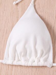 Swim Vcay 夏季沙灘純色頸掛式微三角比基尼 - 白色 - 查看 3