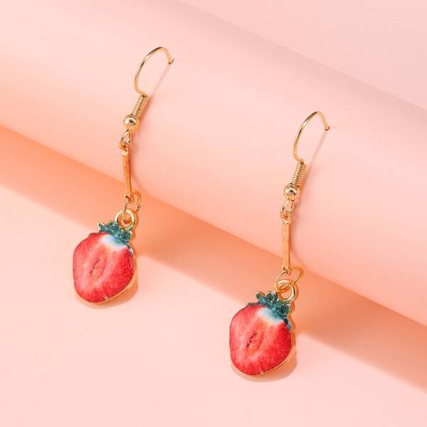 

Strawberry Design Drop Earrings, Red