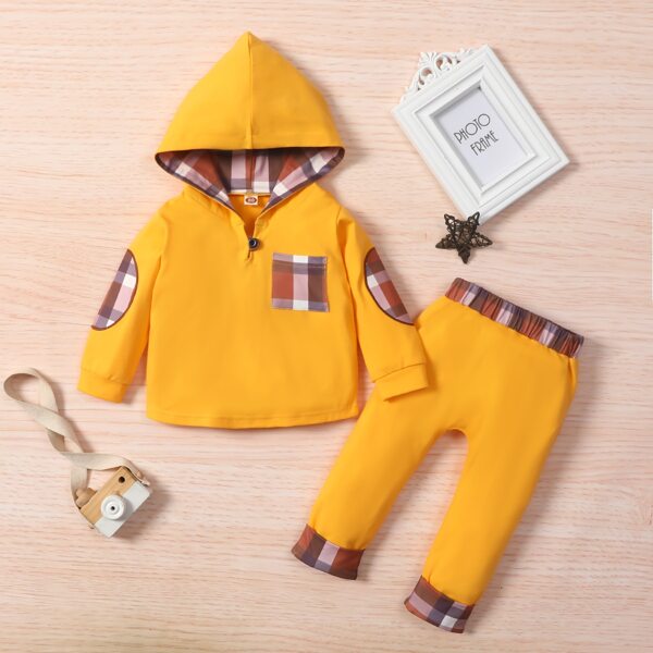 

Baby Plaid One Pocket Hoodie & Pants, Yellow