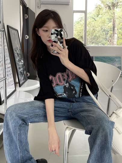 Honeyspot グラフィック ドロップショルダー オーバーサイズシャツの画像