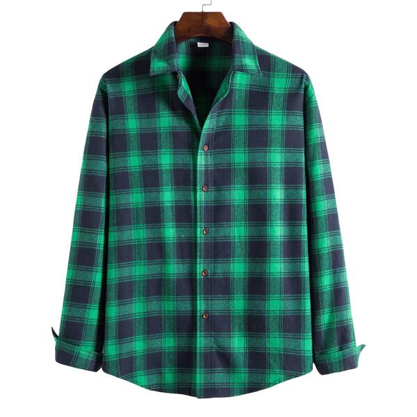 

Men Plaid Print Button Front Shirt, Green