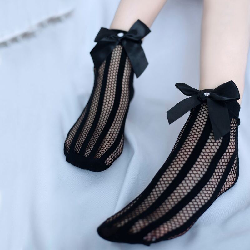

Bow Decor Crew Socks, Black