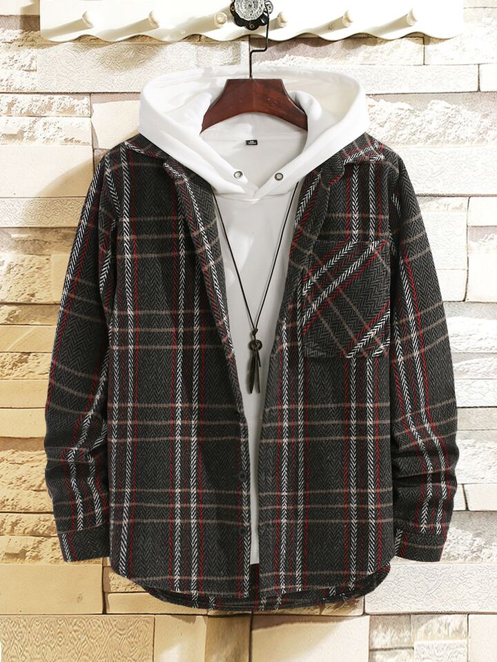 Men Plaid Print Pocket Patched Overcoat Without Hoodie | SHEIN UK