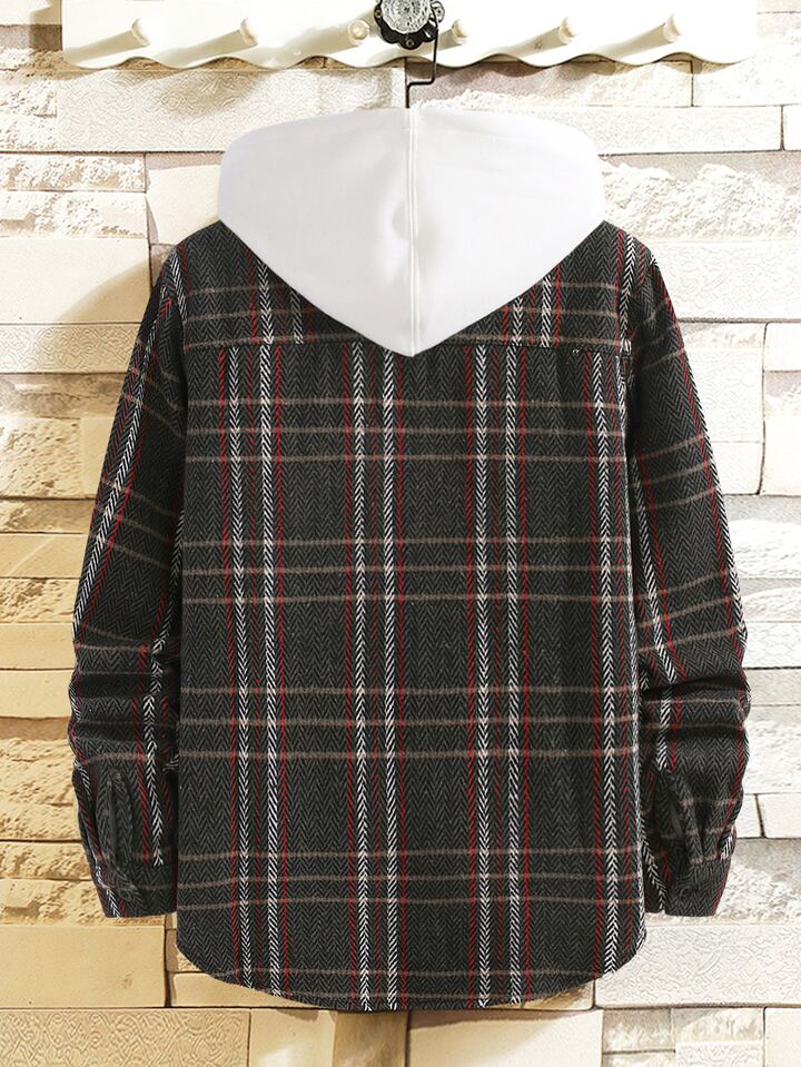 Men Plaid Print Pocket Patched Overcoat Without Hoodie | SHEIN UK