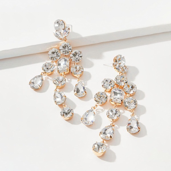 

Rhinestone Decor Drop Earrings, Gold