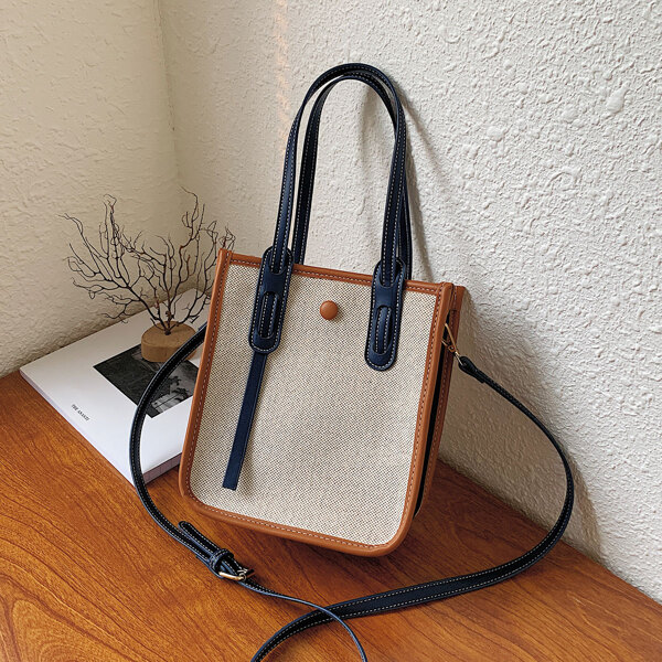 

Contrast Binding Canvas Square Bag, Blue and white