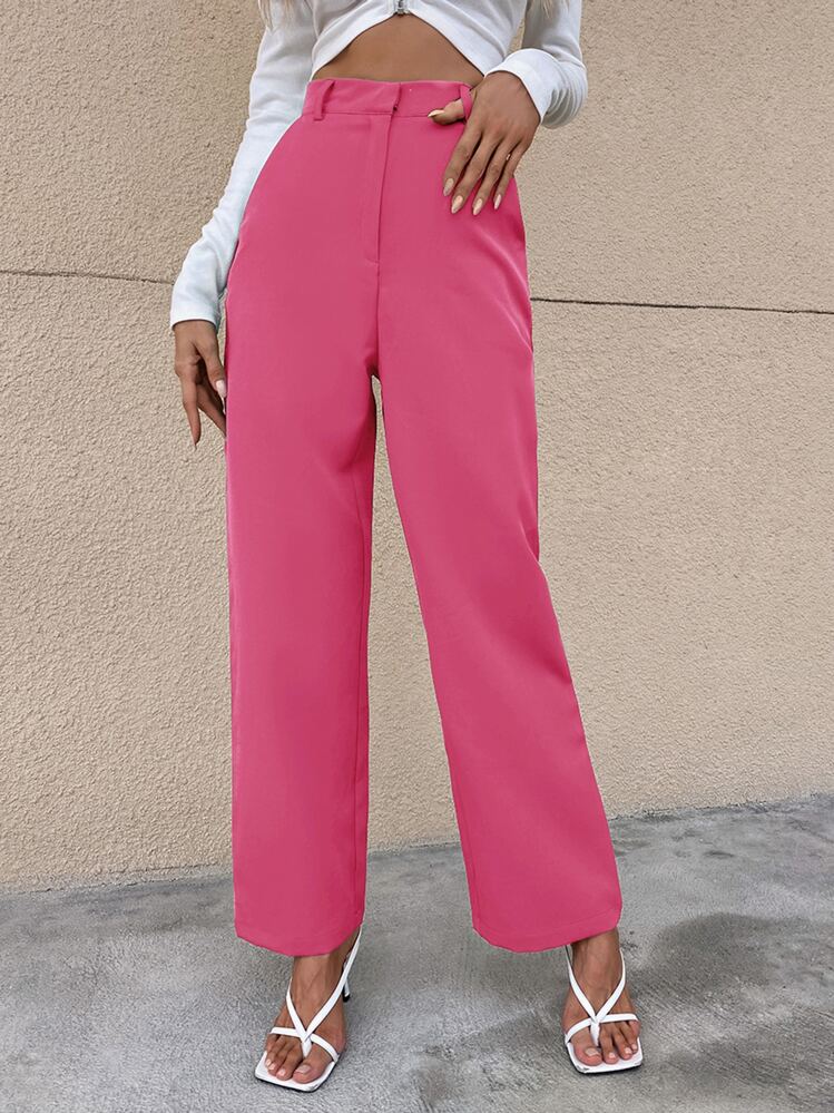 SHEIN BIZwear 素色高腰定制西褲 - 粉色 - 查看 1