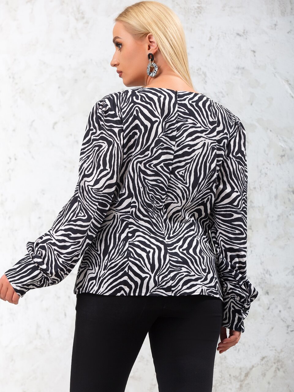 Plus Zebra Print V Neck Blouse