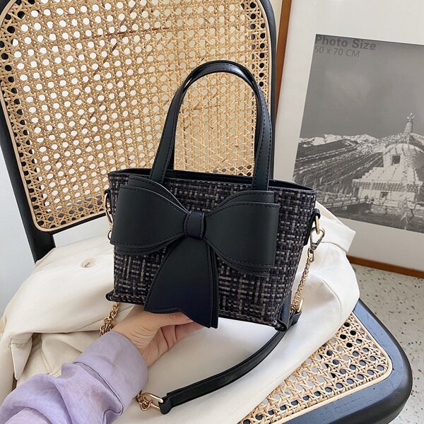 

Bow Decor Satchel Bag, Black