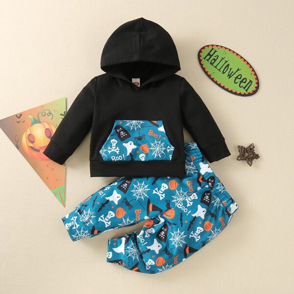 

Baby Halloween & Letter Graphic Hoodie & Sweatpants, Multicolor