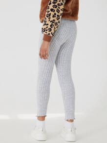 SHEIN Girls Lettuce Trim Rib-knit Leggings - Light Grey - View 2