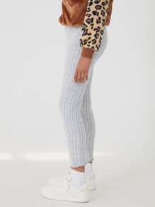 SHEIN Girls Lettuce Trim Rib-knit Leggings - Light Grey - View 4