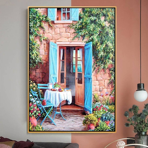 

Door & Flower Print DIY Diamond Unframed Painting, Multicolor