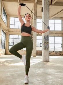 Quần Leggings Thể thao Nữ màu trơn - xanh quân đội - Xem 5