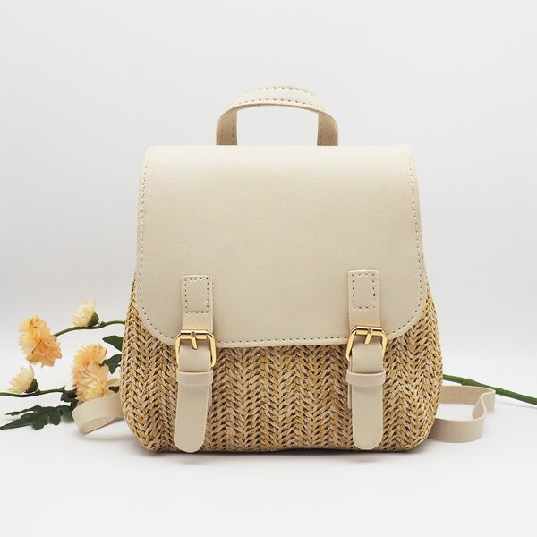 

Buckle Detail Flap Straw Backpack, Multicolor