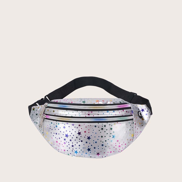 

Metallic Star Pattern Fanny Pack, Silver